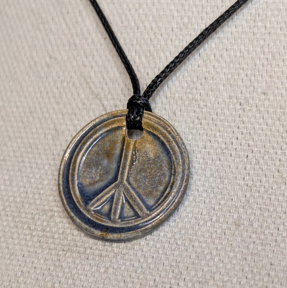 Peace Sign Ceramic Pendant Y2K Boho Hippi Whimsical Choker Cord Necklace Jewelry